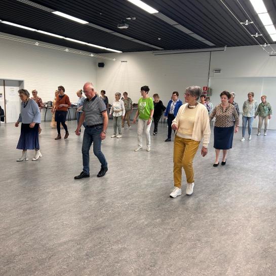 Een groep neemt deel aan de les lijndansen in het LDC